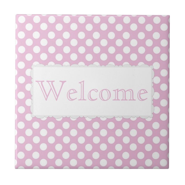 Pink Dotty Polka Dot Ceramic Tile (Front)