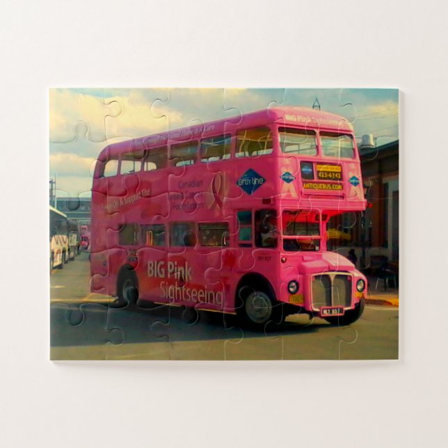 Pink double-decker bus jigsaw puzzle (Horizontal)