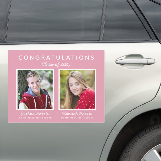 Pink Double Graduation Two Graduates Twins Car Magnet (In Situ)