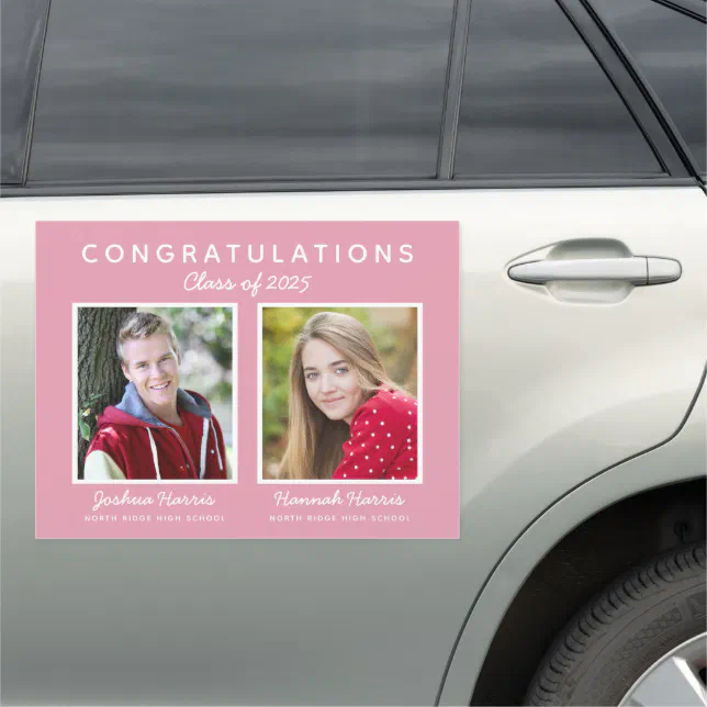Pink Double Graduation Two Graduates Twins Car Magnet | Zazzle