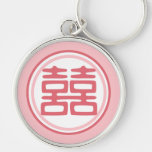 Pink Double Happiness - Round Keychain at Zazzle