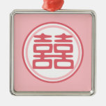 Pink Double Happiness - Round Metal Ornament at Zazzle