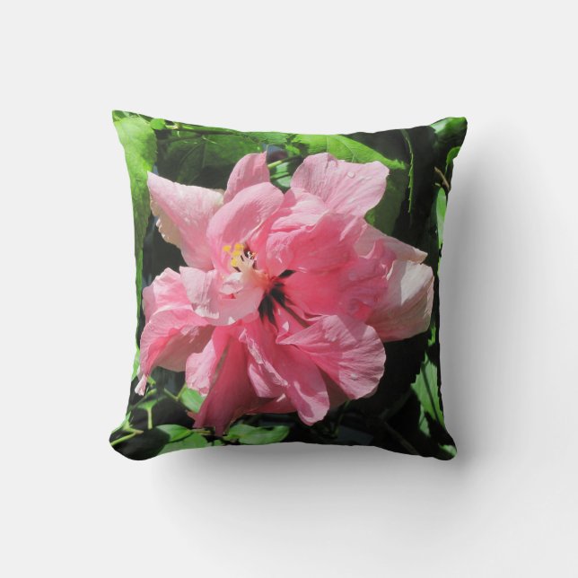 Pink Double Hibiscus Pillow (Front)