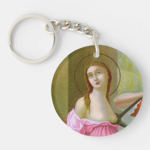 Pink Double Image St. Agatha (M 003) Keychain