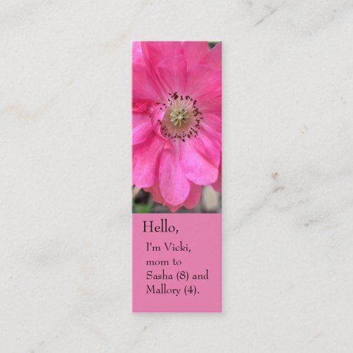 Pink double poppy mom bookmark mini business card