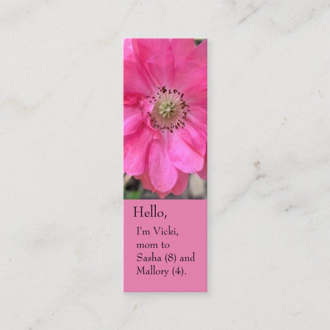 Pink double poppy mom bookmark mini business card (Front)