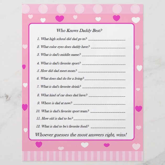 Pink Double Sided Baby Shower Game BINGO/Daddy Flyer