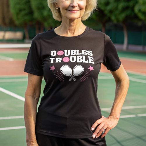 Pink Doubles Trouble Pickleball Partner Tournament T_Shirt