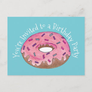Pink Doughnut Donut Birthday Party Invitation Postcard