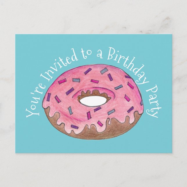 Pink Doughnut Donut Birthday Party Invitation Postcard (Front)