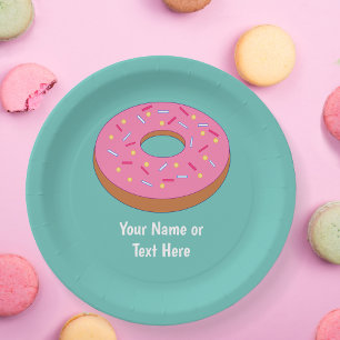 Pink Doughnut - Frosted Ring Donut with your text Paper Plates