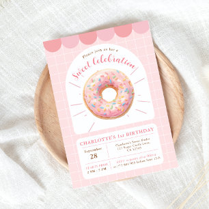 Pink Doughnut Sweet Shop Birthday Invitation