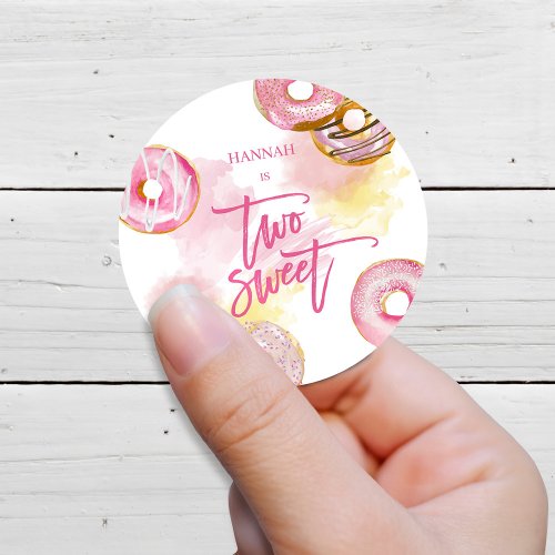 Pink Doughnut Two Sweet 2nd Birthday Classic Round Sticker