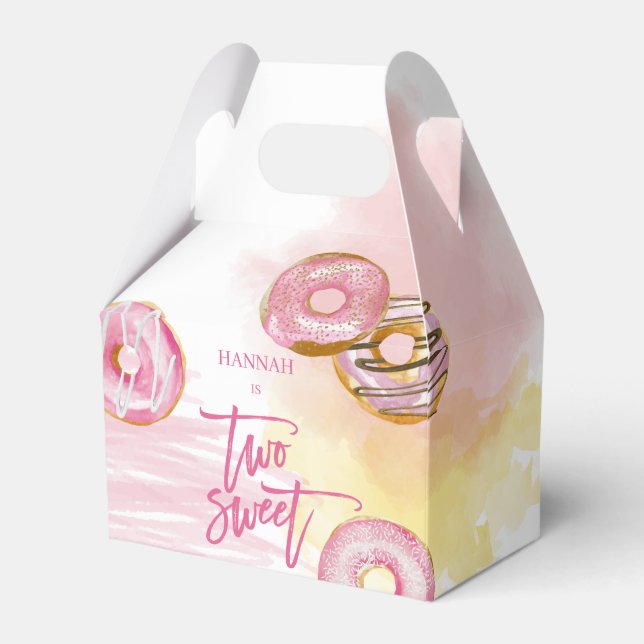 Pink Doughnut Two Sweet 2nd Birthday Favor Boxes (Front Side)