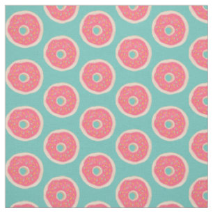 Pink Doughnut with Sprinkles Pattern on Aqua Blue Fabric