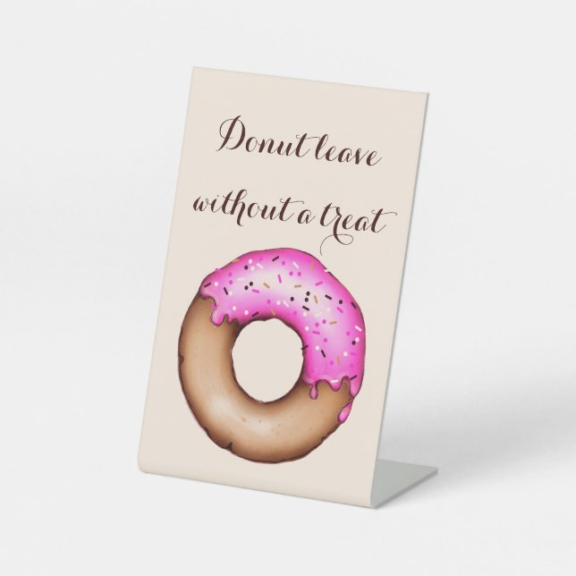 Pink Doughnut with Sprinkles Wedding Donut Bar Pedestal Sign (Front)