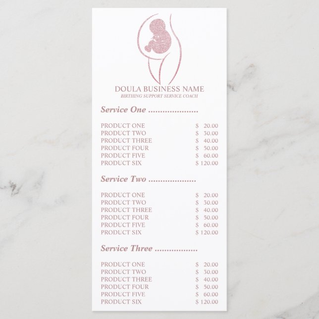 Pink Doula Pregnancy Nurse Menu (Front)