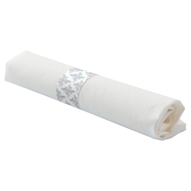 Pink Dove and Silver Leaves Napkin Bands (Angled)