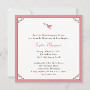 Pink Dove Baptism/Christening Invitation