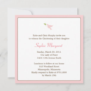 Pink Dove Baptism/Christening Invitation