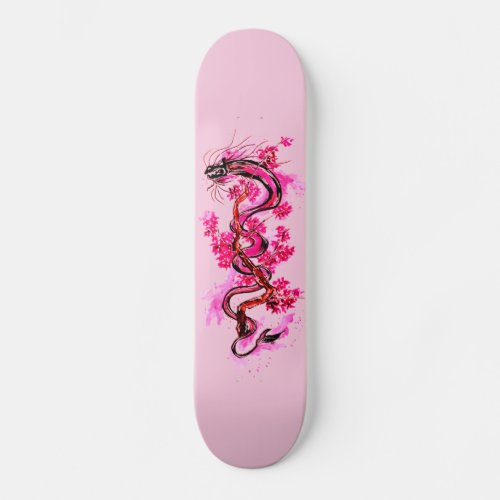 Pink Dragon and Blossoms Skateboard