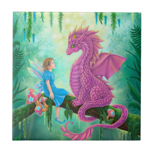 Pink Dragon and fairy Ceramic Tile