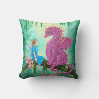 Pink Dragon and fairy Throw Pillow