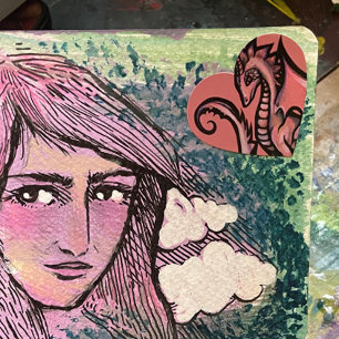 Pink Dragon Art cute dragons design geek girl art Heart Sticker