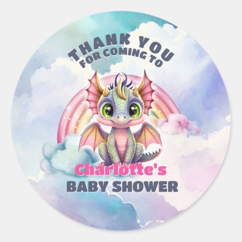 Pink Dragon Baby Shower Party Thank You Classic Round Sticker