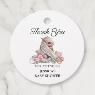 Pink Dragon Baby Shower Thank you Favor Tags