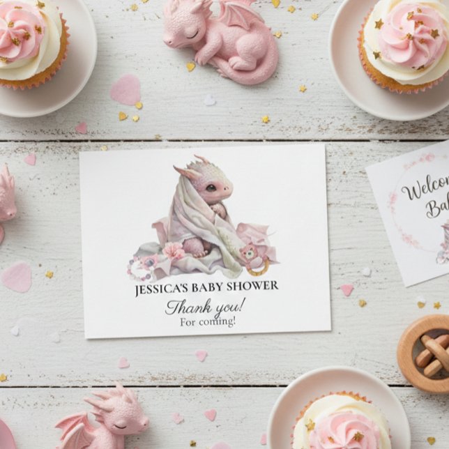 Pink Dragon Baby Shower Thank you Postcard (Creator Uploaded)