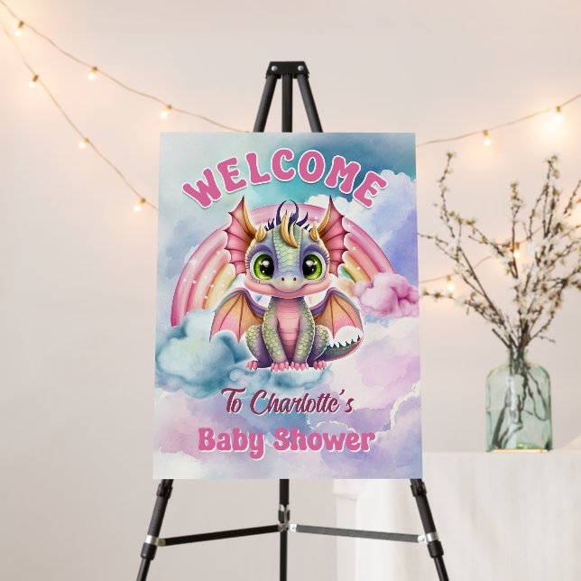 Pink Dragon Baby Shower Welcome Sign (In Situ (Stand))