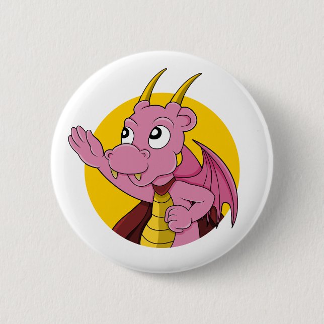 Pink dragon  cartoon button (Front)