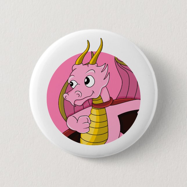 Pink dragon cartoon button (Front)