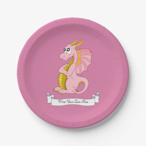 Pink dragon cartoon paper plates