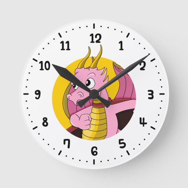 Pink dragon cartoon round clock (Front)