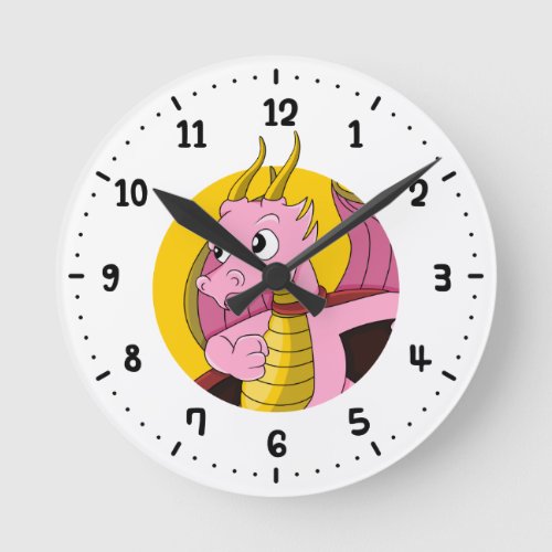 Pink dragon cartoon round clock