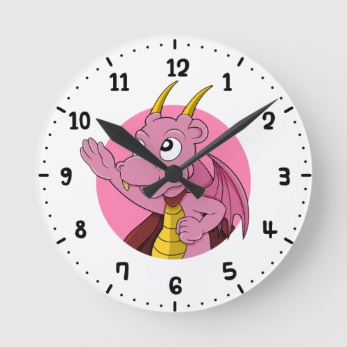Pink dragon cartoon round clock