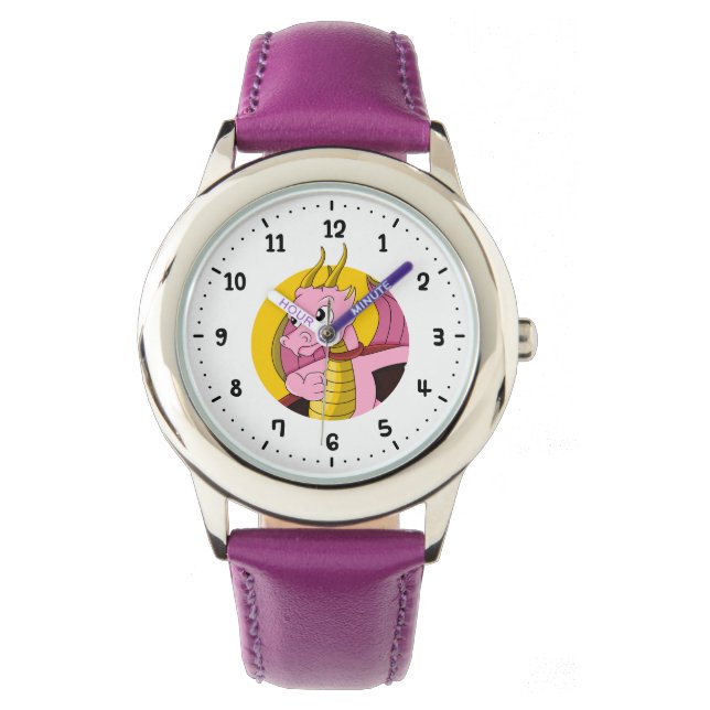 Pink dragon cartoon watch (Front)