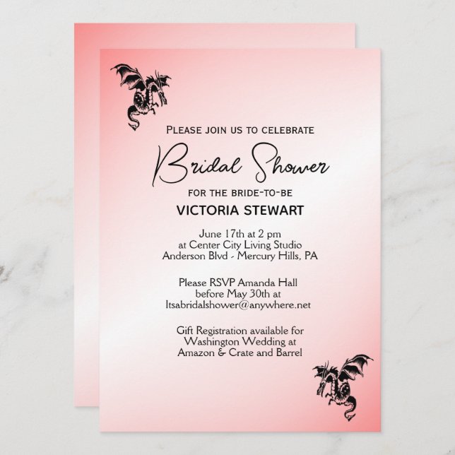 Pink Dragon Fantasy Bridal Shower Invitation (Front/Back)