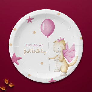 Pink Dragon Girl Birthday Party Paper Plates