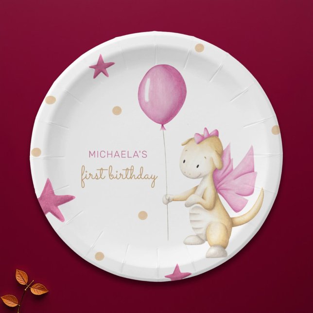 Pink Dragon Girl Birthday Party Paper Plates (Creator Uploaded)