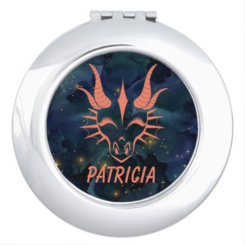 Pink Dragon Head  Blue Starry Background Compact Mirror