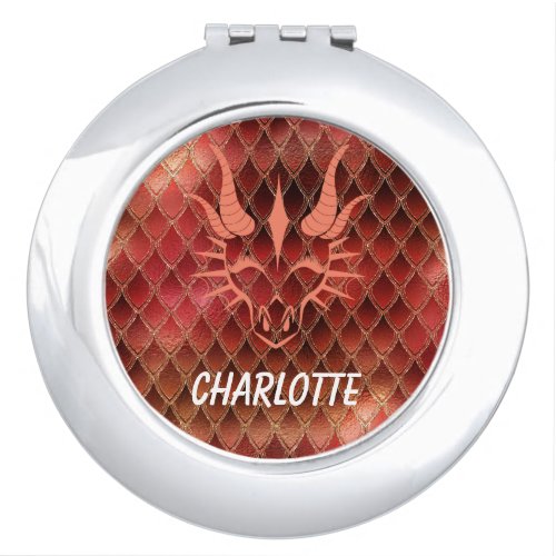 Pink Dragon Head  Red Dragon Scale Background Compact Mirror