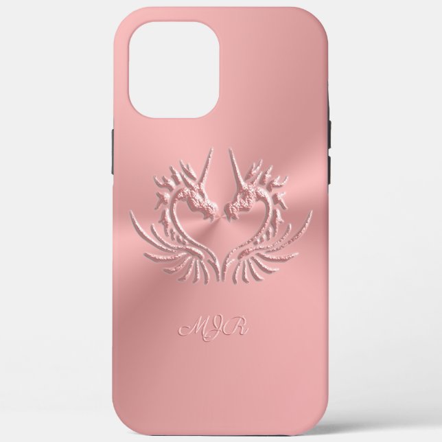 Pink Dragon Heart with Girly Monogram Initials Case-Mate iPhone Case (Back)
