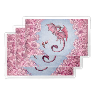 Pink Dragon of Spring Nature Fantasy Art Acrylic Tray