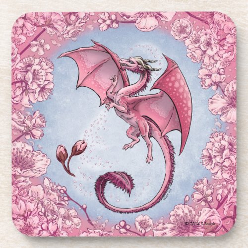 Pink Dragon of Spring Nature Fantasy Art Beverage Coaster