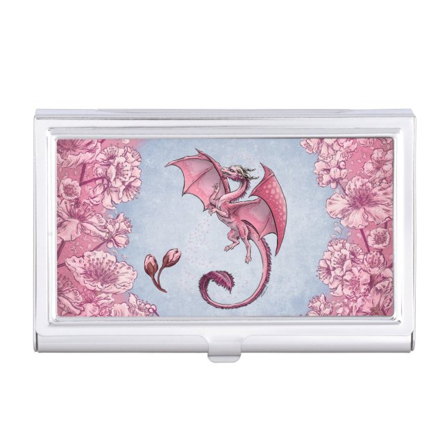 Pink Dragon of Spring Nature Fantasy Art Business Card Case (Front)
