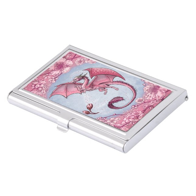 Pink Dragon of Spring Nature Fantasy Art Business Card Holder (Front)