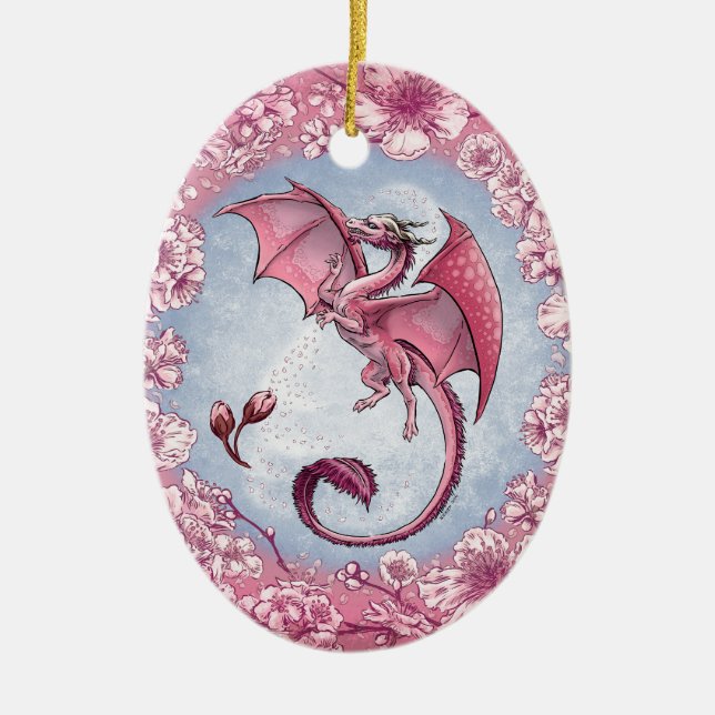 Pink Dragon of Spring Nature Fantasy Art Ceramic Ornament (Front)
